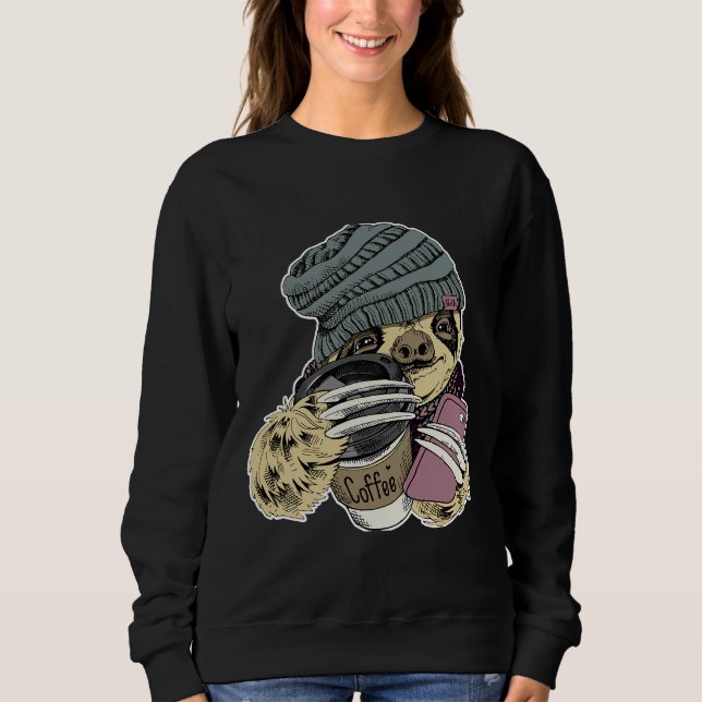 Sweatshirt Fente Hipster Avec Café Casquette Beanie (Devant)