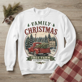 Sweatshirt Ferme de sapins de Noël Famille Camion Rouge Vinta