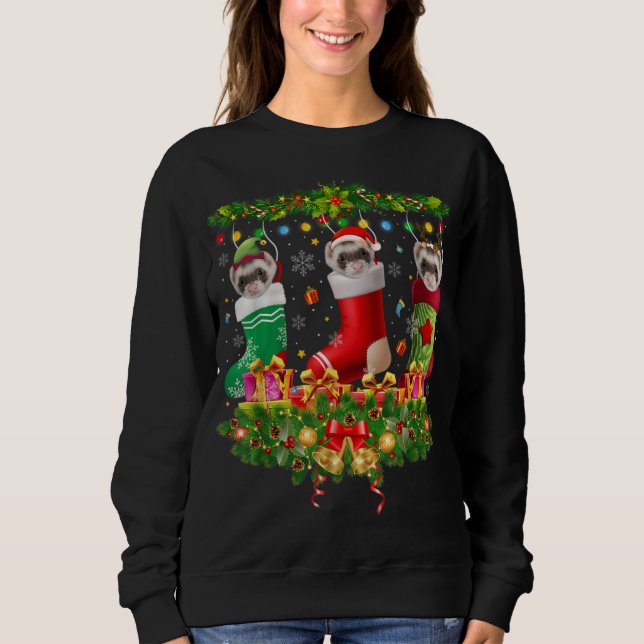 Sweatshirt Ferret Chaussettes de Noël X mas Lumières Pyjama M (Devant)