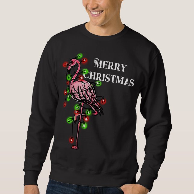 Sweatshirt Festif flamant rose, rouge vert scintillant (Devant)