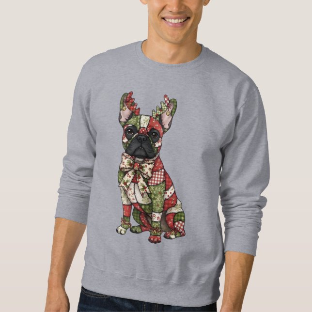 Sweatshirt Festive Patchwork French Bulldog Noël (Devant)