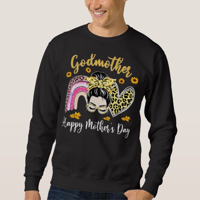 Sweatshirt Fête des mères arc-en-ciel Leopard Messy Bun Godm (Devant)