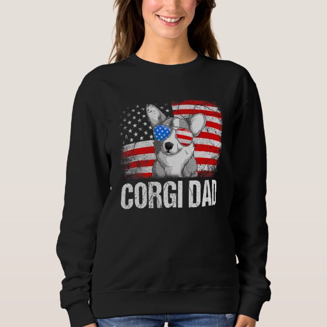 Sweatshirt Fête des pères Drapeau Américain Corgi Papa (Devant)