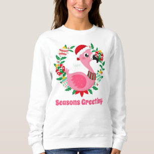 Sweatshirt fête Noël rose flamingo ajouter du texte