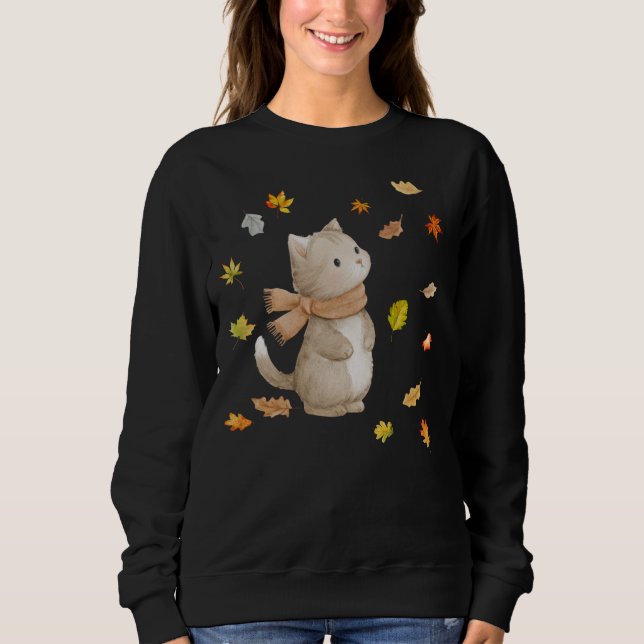 Sweatshirt Feuilles d'automne Chat - Cosy Automne Kitty Illus (Devant)