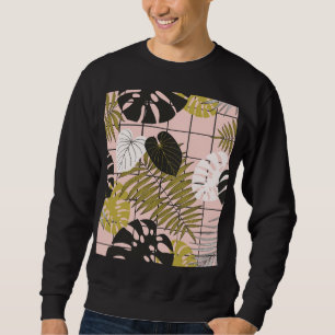 Sweatshirt Feuilles tropicaux, fleurs, motif peint à la main.