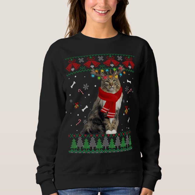 Sweatshirt Feux de chat de Noël de Père Noël (Devant)
