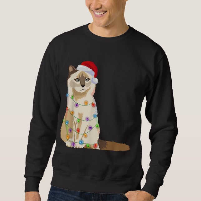Sweatshirt Feux de Noël Birman Cat Noël Amoureux des chats Pè (Devant)