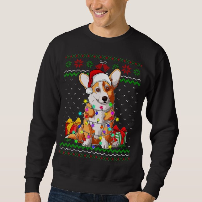 Sweatshirt Feux de Noël moche Sweater Corgi Amoureux des chie (Devant)