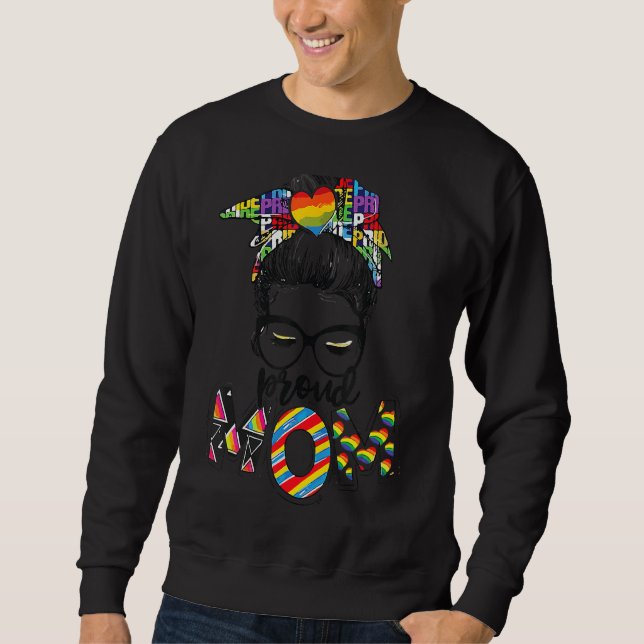 Sweatshirt Fier Maman Rainbow Heart Lgbt Pride Messy Bun Grat (Devant)