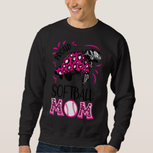 Sweatshirt Fier Softball Maman Messy Bun Leopard Rose Femmes