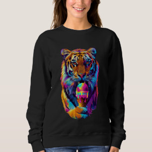 Sweatshirt Fierce Tiger Ice Cream Cone Retro 80s Outrun Vibe