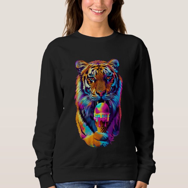 Sweatshirt Fierce Tiger Ice Cream Cone Retro 80s Outrun Vibe (Devant)