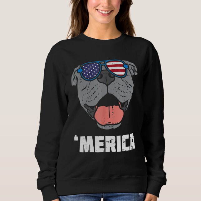 Sweatshirt Fierté Américaine Pitbull Pit Drapeau USA 4 Juille (Devant)