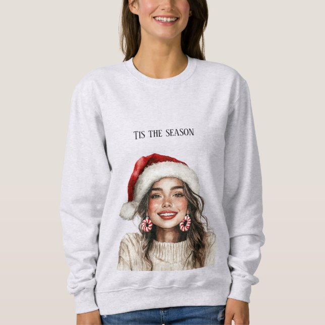Sweatshirt Fille aux Cheveux Bruns Boucles d'Oreilles en Bonb (Devant)