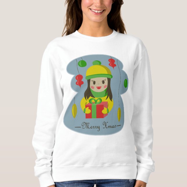 Sweatshirt Fille avec boîte cadeau de Noël (Devant)