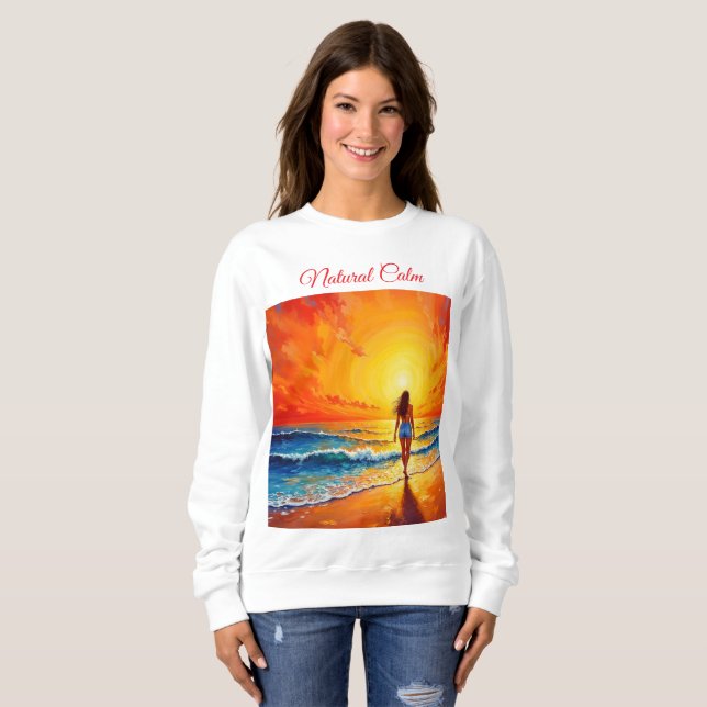 Sweatshirt Fille coucher de soleil promenade décor des vagues (Devant entier)