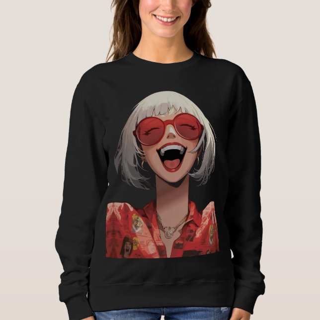 Sweatshirt Fille d'anime joyeuse : Cheveux gris, Lunettes rou (Devant)