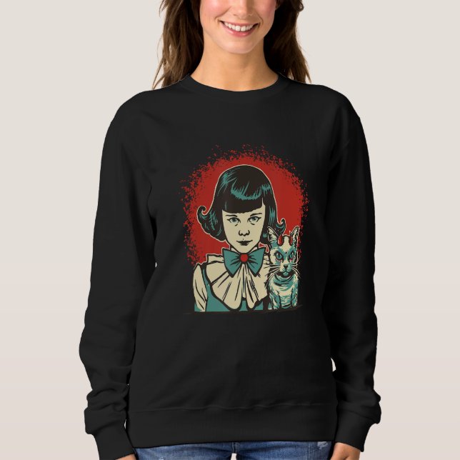 Sweatshirt Fille diabolique avec chat diabolique (Devant)