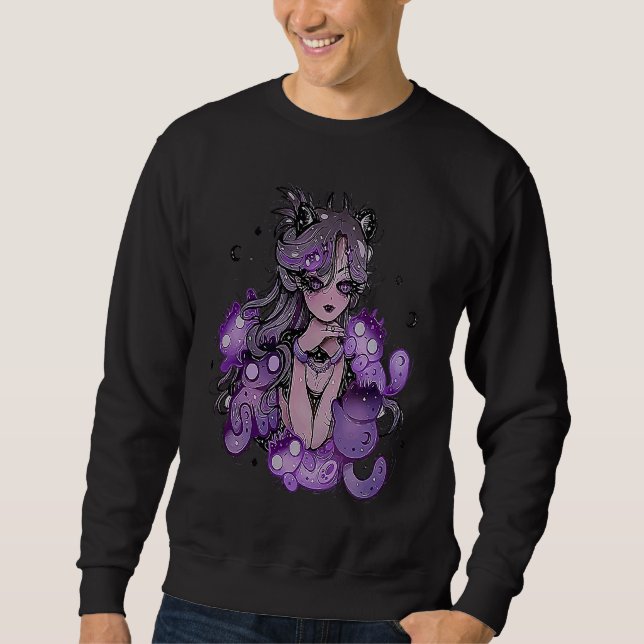 Sweatshirt fille vampire gothique pastel avec des chats emo p (Devant)