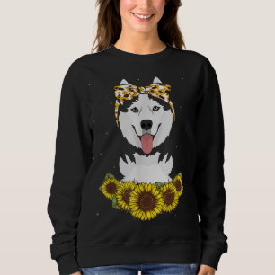 Sweatshirt Filles Femmes Maman Sibérie Husky Chien Sunflower 