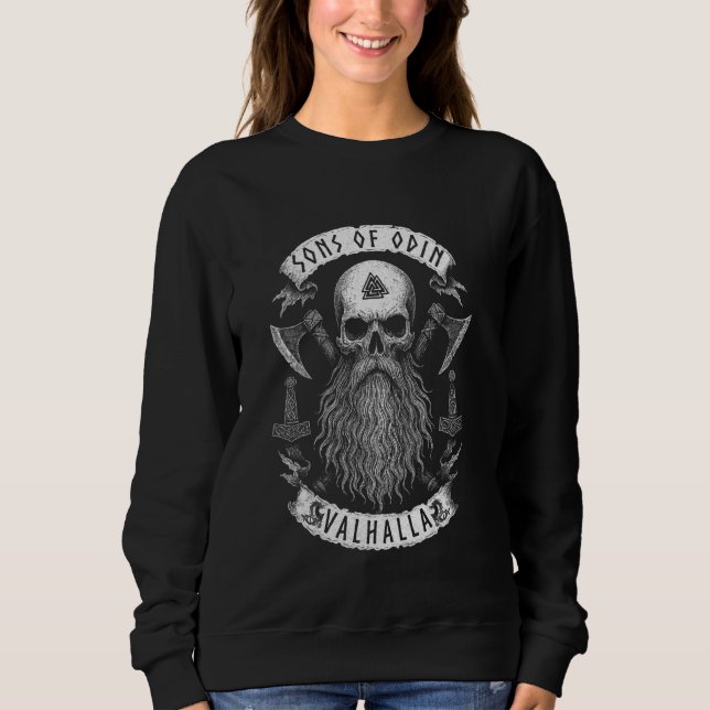 Sweatshirt FILS D'ODIN Valhalla Vikings Norse Skull Long Bea (Devant)