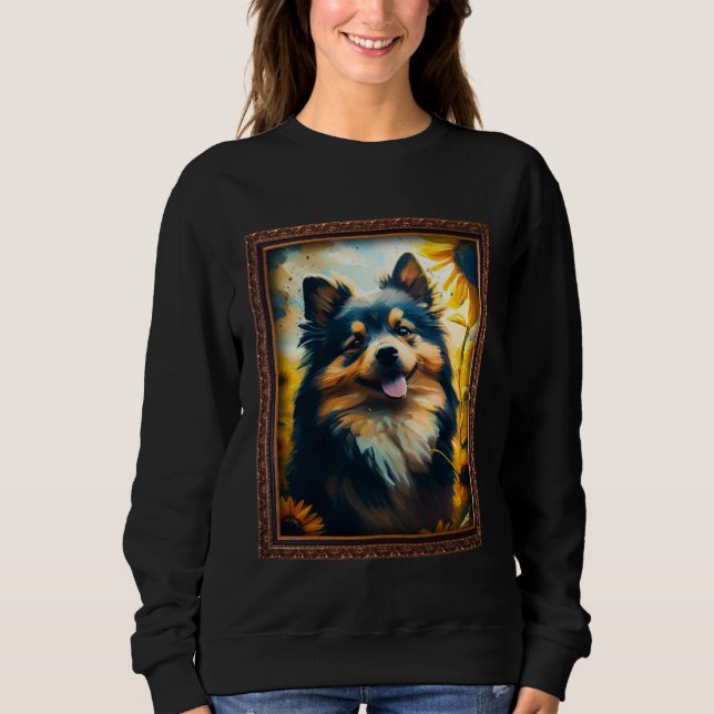 Sweatshirt Finnish Lapphund Painting Sunflower Flower Mom Wom (Devant)