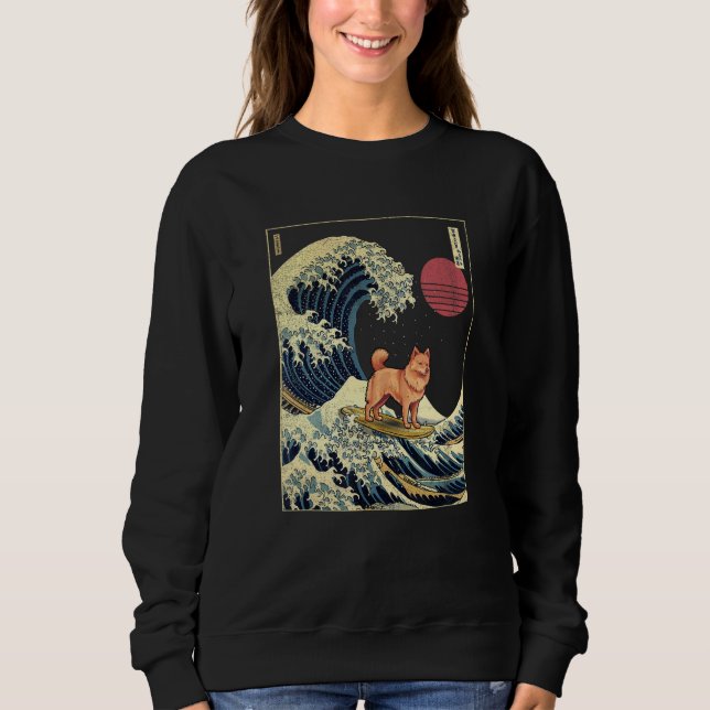 Sweatshirt Finnish Spitz Japanese Kanagawa Wave  Surf Dog (Devant)