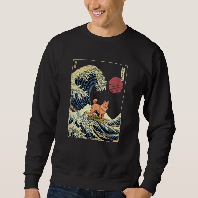 Sweatshirt Finnish Spitz Japanese Kanagawa Wave  Surf Dog (Devant)