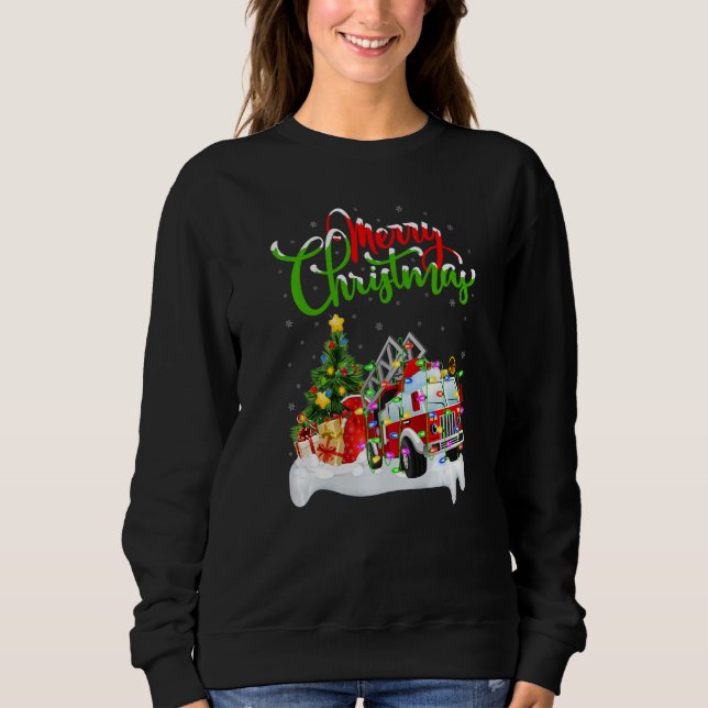Sweatshirt Fire Truck  Xmas Decorations Santa Fire Truck Chri (Devant)