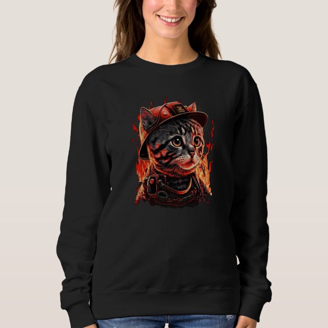 Sweatshirt Firefighter Cat Kitten Fireman Helmet Firefighter  (Devant)
