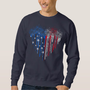 Sweatshirt Fireworks Drit Coeur Drapeau américain Patriotique