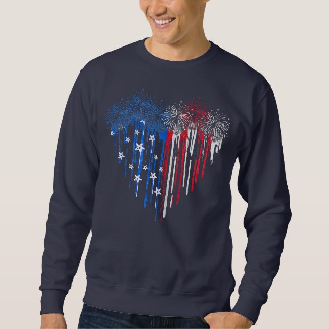 Sweatshirt Fireworks Drit Coeur Drapeau américain Patriotique (Devant)