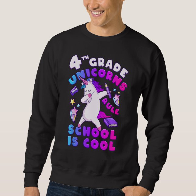 Sweatshirt First Day of School, Girl 4th Grade, Unicorn, Back (Devant)
