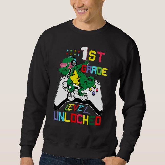 Sweatshirt First Grade Dinosaur Dabbing Video Game Back To Sc (Devant)