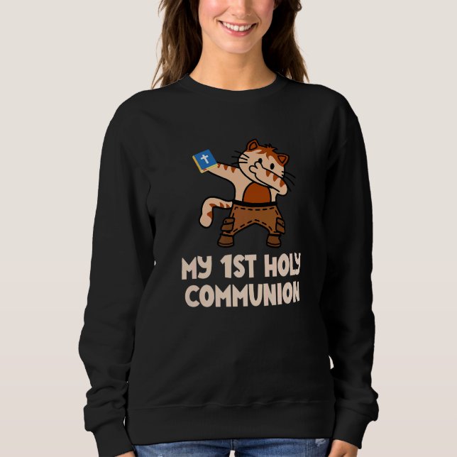 Sweatshirt First Holy Communion Dabbing Cat Kitty Christian C (Devant)