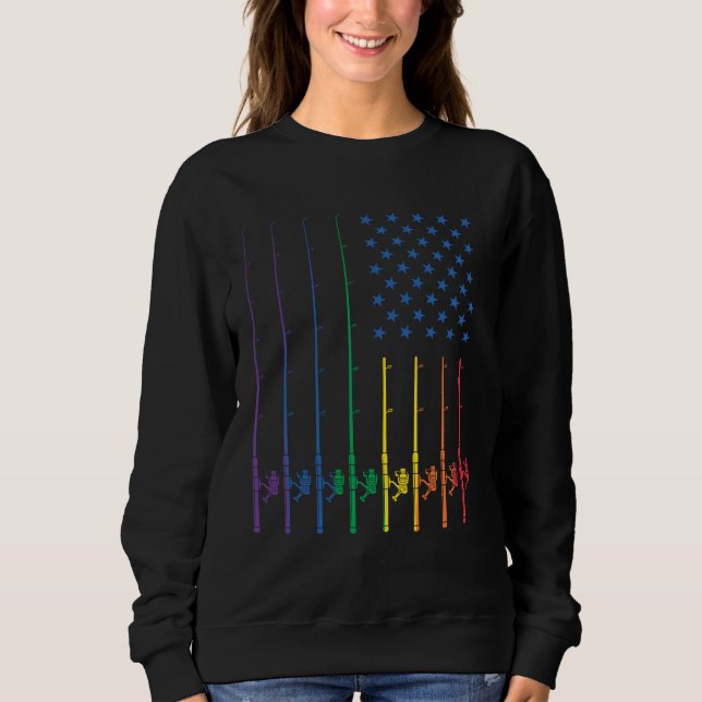 Sweatshirt Fishing Spinning Rod LGBT Rainbow Pride USA Americ (Devant)
