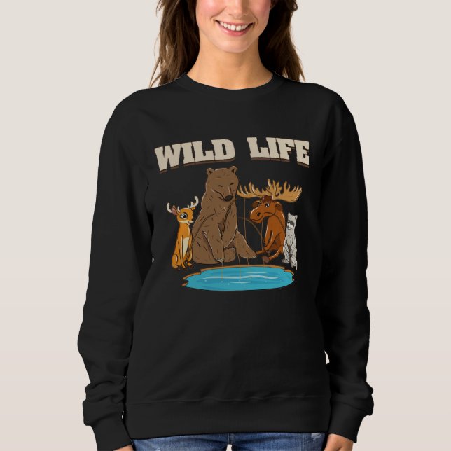 Sweatshirt Fishing  With Deer Raccoon Moose Bear (Devant)