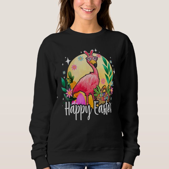Sweatshirt Flamant aux oreilles de lapin avec panier d'oeufs  (Devant)