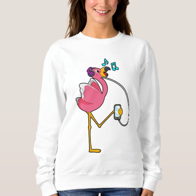 Sweatshirt Flamant rose à la Musique avec Écouteurs (Devant)