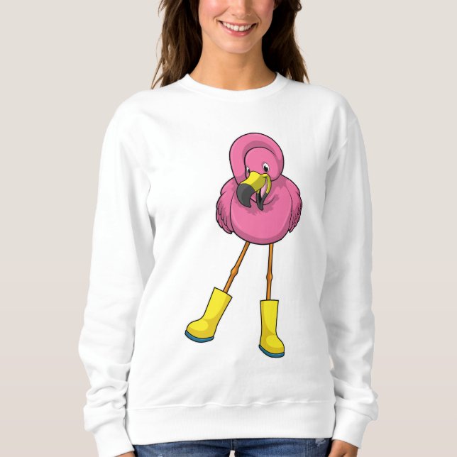 Sweatshirt Flamant rose à la pluie avec bottes en caoutchouc (Devant)