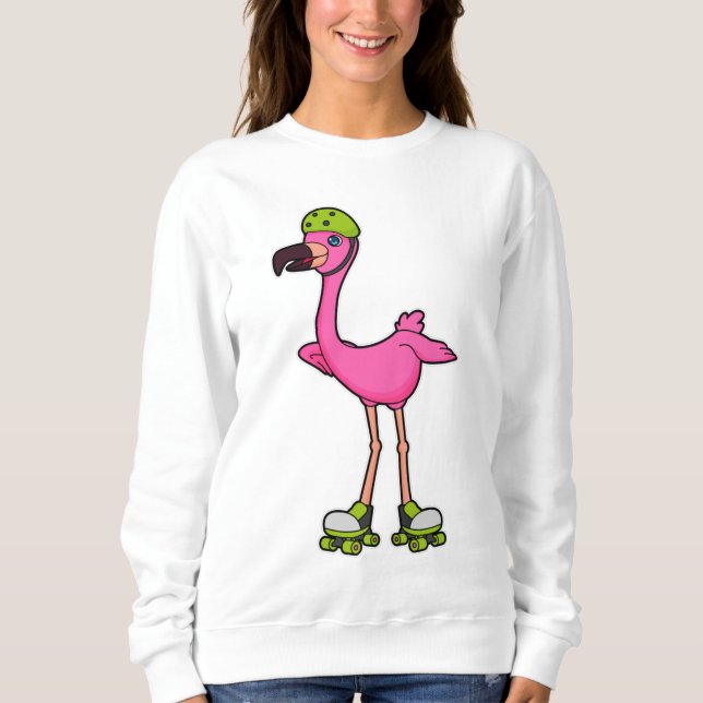 Sweatshirt Flamant rose comme Patineur avec Roller Patins & C (Devant)