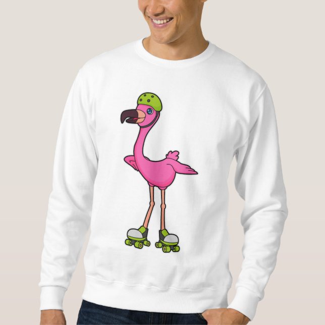Sweatshirt Flamant rose comme Patineur avec Roller Patins & C (Devant)