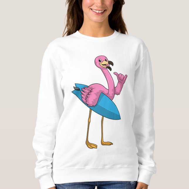 Sweatshirt Flamant rose comme Surfer avec Surfboard (Devant)