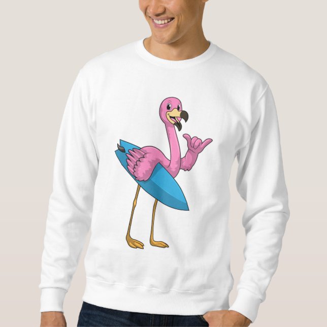Sweatshirt Flamant rose comme Surfer avec Surfboard (Devant)