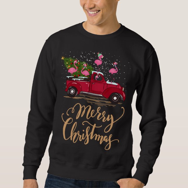 Sweatshirt Flamant rose Conduite Arbre de Noël Flamant rose C (Devant)