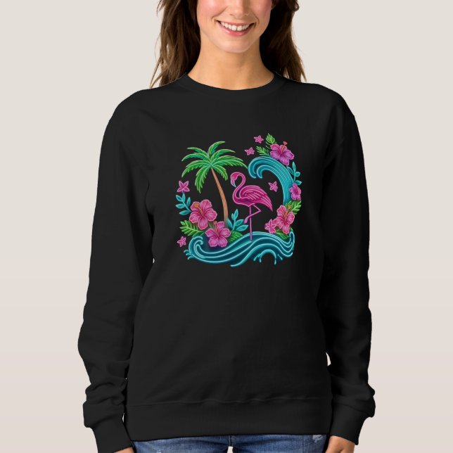 Sweatshirt Flamant rose de néon tropical (Devant)