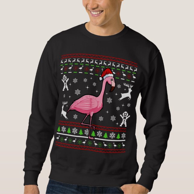 Sweatshirt Flamant rose de Noël laid Pyjama mignon animal ois (Devant)