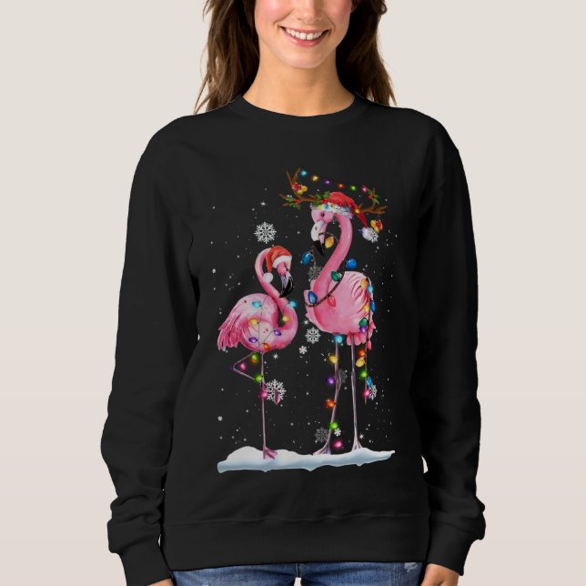 Sweatshirt Flamant rose de Noël Santa Hat Jeu de lumières Fla (Devant)