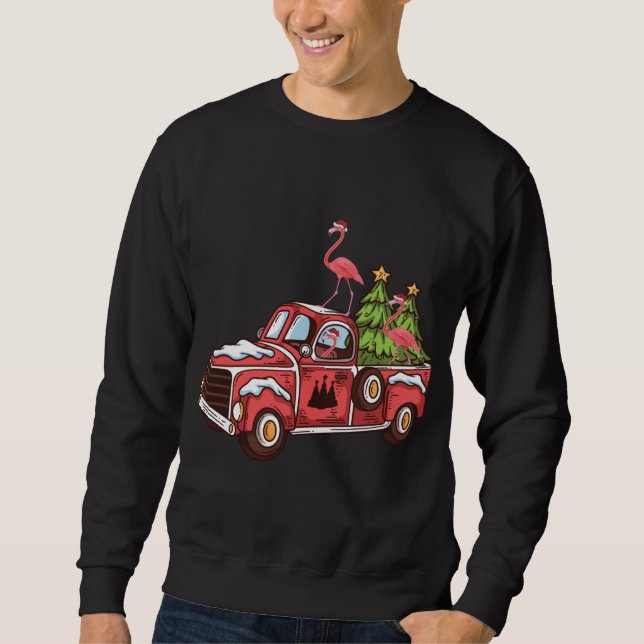 Sweatshirt Flamant rose d'éclairage de Noël équitation Arbre  (Devant)